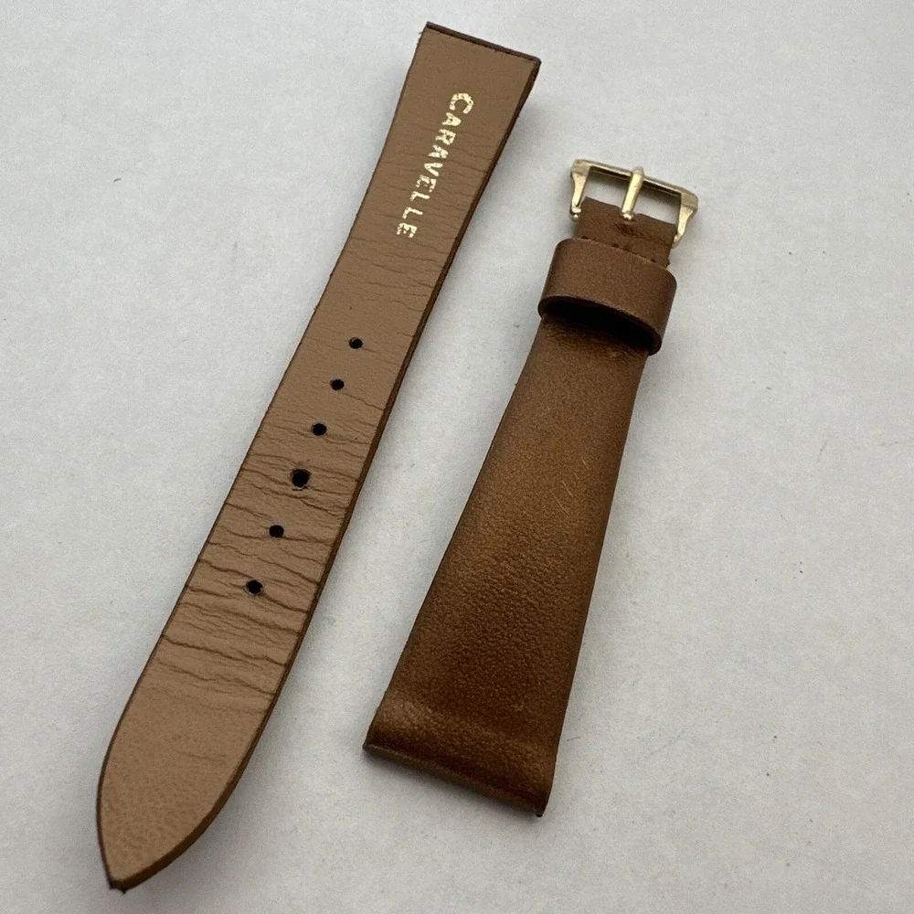 Caravelle Brown Leather Watch Strap Gold Tone Buckle Replacement Band